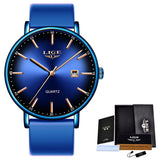 LIGE Women Watches Luxury Brand Ultra-thin Calendar Week Quartz Watch Ladies Clocks Mesh Stainless Steel Waterproof Reloj Mujer