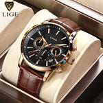 LIGE 2023 Watch Men Fashion Sports Quartz Clocks Mens Watches Top Brand Leather Military Waterproof Date Watch Relogio Masculino