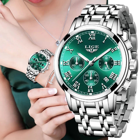 LIGE 2024 New Fashion Women Watches Ladies Top Brand Luxury Creative Steel Women Bracelet Watches Female Quartz Waterproof Watch