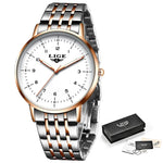 LIGE Luxury Fashion Woman Bracelet Watch Women Casual Waterproof Quartz Ladies Dress Watches Gift lover Clock relogio feminino