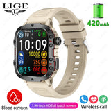 LIGE 2024 Rugged Military Smart Watch Men Outdoor Watches 3ATM Waterproof Al Voice Bluetooth Call Smartwatch For Android lOS