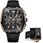 LIGE Mens Watches Top Brand Luxury Square Silicone Watch For Men Fashion Military Quartz Waterproof Chronograph Montre Homme