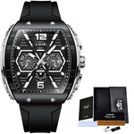 LIGE Mens Watches Top Brand Luxury Square Silicone Watch For Men Fashion Military Quartz Waterproof Chronograph Montre Homme