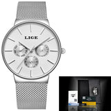 LIGE Women Watches Top Brand Luxury Gold Quartz Watch Ladies Waterproof Watch For Women Full Steel Slim  Dial Date Clocks