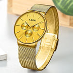 LIGE Women Watches Top Brand Luxury Gold Quartz Watch Ladies Waterproof Watch For Women Full Steel Slim  Dial Date Clocks