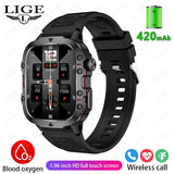 LIGE 2024 Rugged Military Smart Watch Men Outdoor Watches 3ATM Waterproof Al Voice Bluetooth Call Smartwatch For Android lOS