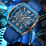 LIGE Mens Watches Top Brand Luxury Square Silicone Watch For Men Fashion Military Quartz Waterproof Chronograph Montre Homme