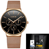 LIGE Women Watches Top Brand Luxury Gold Quartz Watch Ladies Waterproof Watch For Women Full Steel Slim  Dial Date Clocks