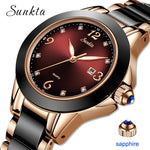 Relogio Feminino SUNKTA Women Watches Waterproof Top Brand Luxury Watch Women With Ceramics And Metal Strap Relojes Para Mujer