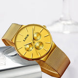 LIGE Women Watches Top Brand Luxury Gold Quartz Watch Ladies Waterproof Watch For Women Full Steel Slim  Dial Date Clocks