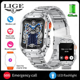 LIGE IP68 Waterproof Outdoor Smart Watch Men 410mAh Large Battery LED Light Health Monitor Sport Watch Bluetooth Call Smartwatch