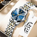 LIGE Original Elegant Luxury Women's Wristwatch Fashion Stainless Band Waterproof Calendar Diamond Quartz Casual Ladies Watches