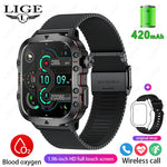 LIGE New For Xiaomi Military Smart Watch Men 3ATM Waterproof Outdoor Sports Fitness Tracker Heart Rate 1.96" BT Call Smartwatch