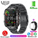 LIGE 2024 Rugged Military Smart Watch Men Outdoor Watches 3ATM Waterproof Al Voice Bluetooth Call Smartwatch For Android lOS