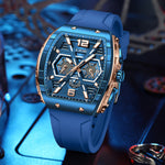 LIGE Mens Watches Top Brand Luxury Square Silicone Watch For Men Fashion Military Quartz Waterproof Chronograph Montre Homme