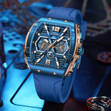 LIGE Mens Watches Top Brand Luxury Square Silicone Watch For Men Fashion Military Quartz Waterproof Chronograph Montre Homme